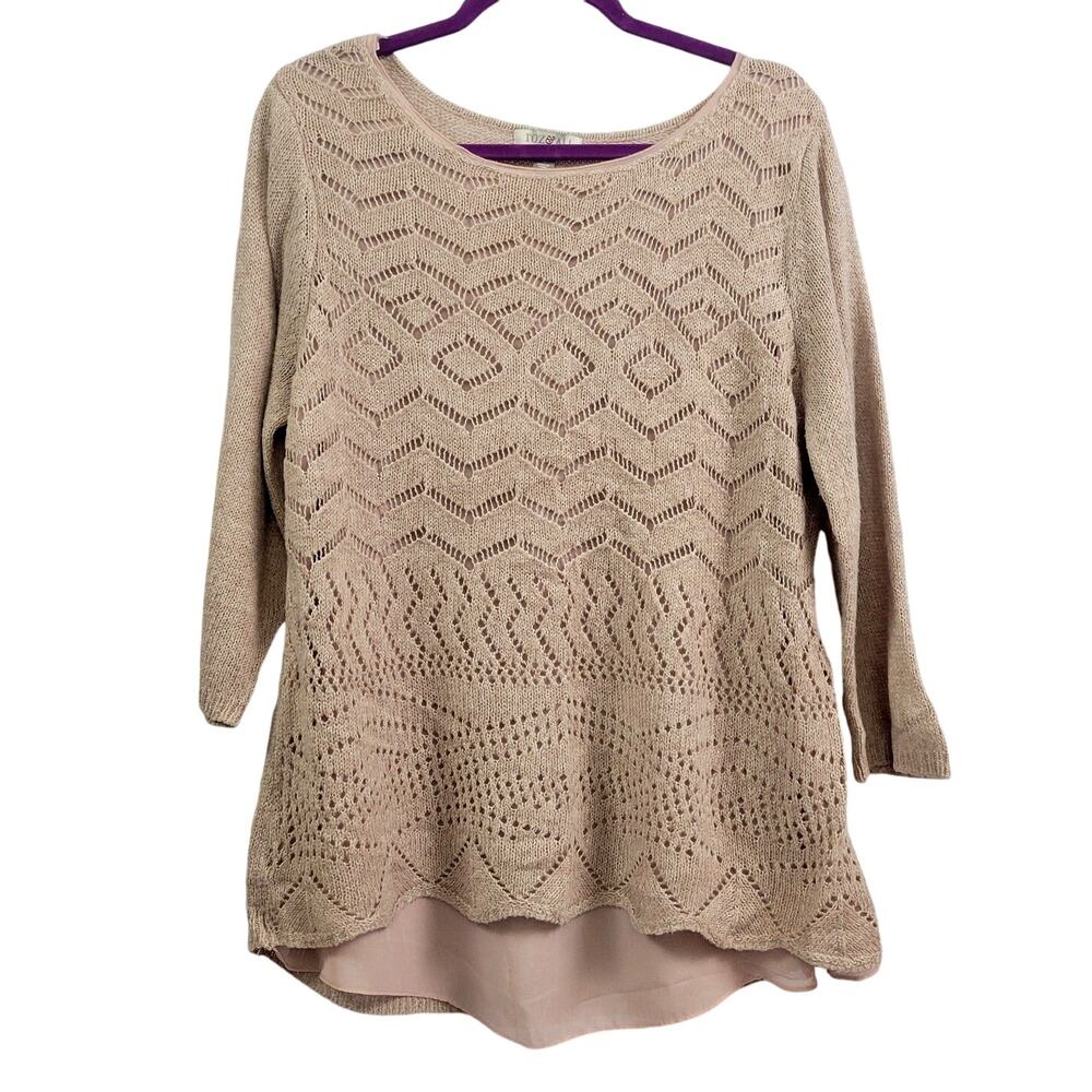 roz&Ali Tan Combo‎ Pullover Crochet Sweater Size 1X